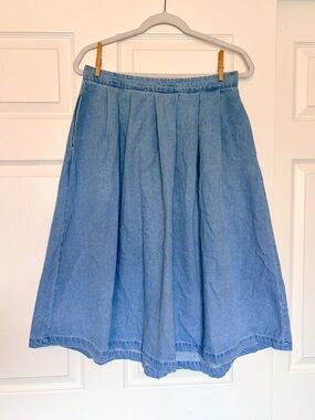 Light Blue Denim A-Line Midi Skirt — **Runs Large**